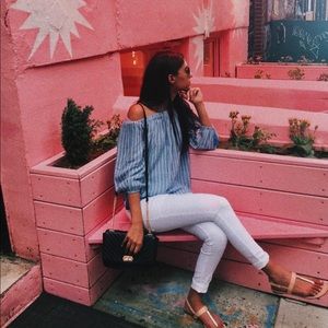 Off the shoulder blue striped top